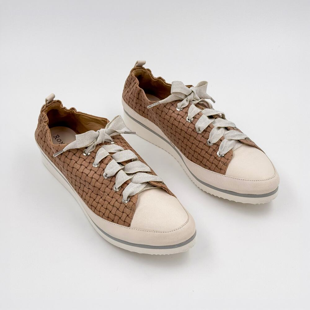 Ron White Made in Italy Norelle Cognac Woven Leather Platform Sneakers EU 37